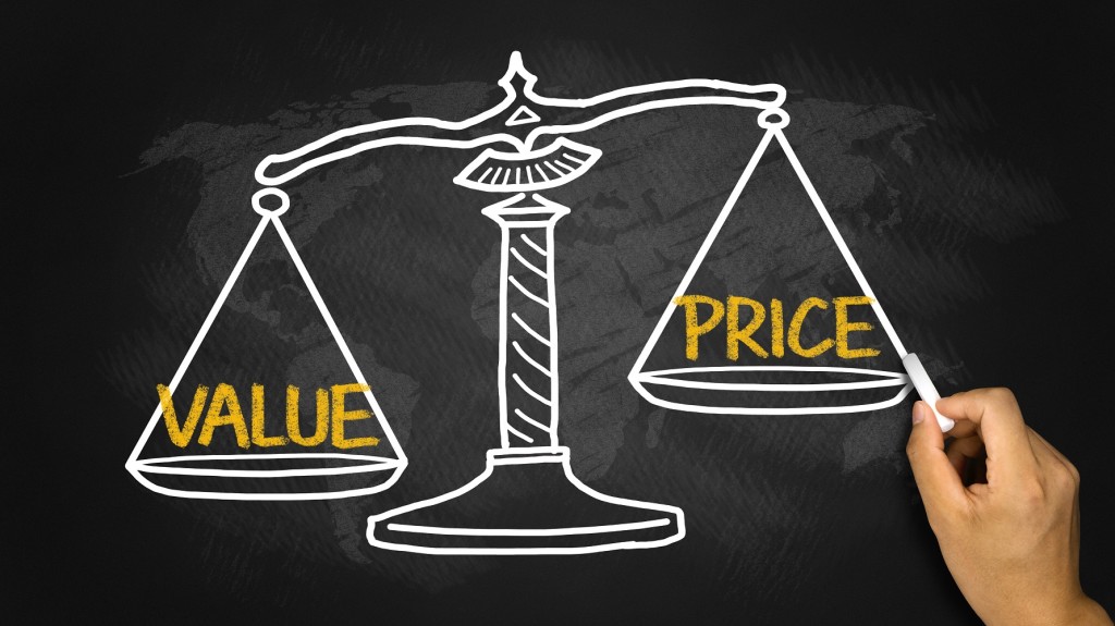 value price concept on balance scale